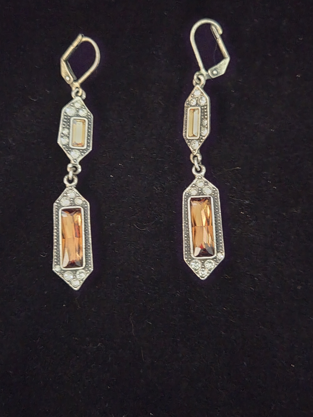 Touchstone Crystal Silver-Tone Drop Earrings with Amber Crystals